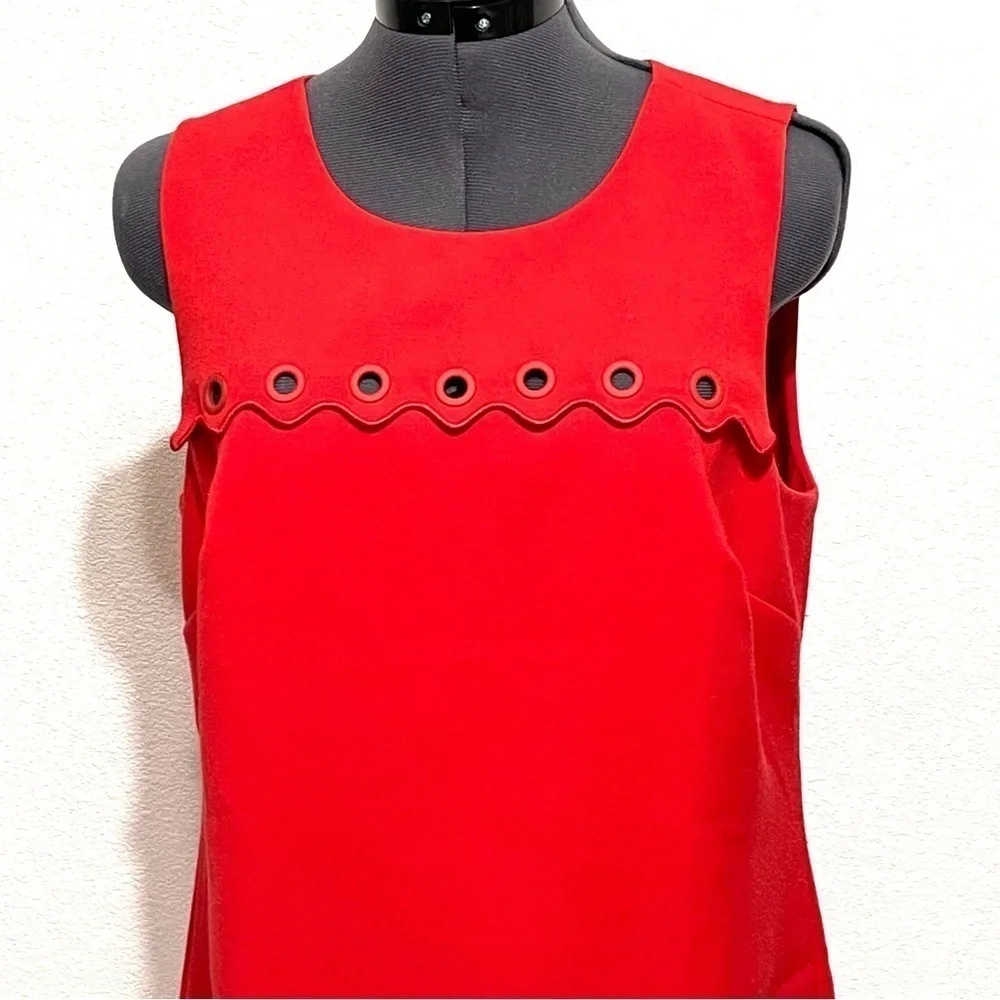 J.Crew Woman Red Grommet Scalloped Shift Sleeveless Dress Size 8
